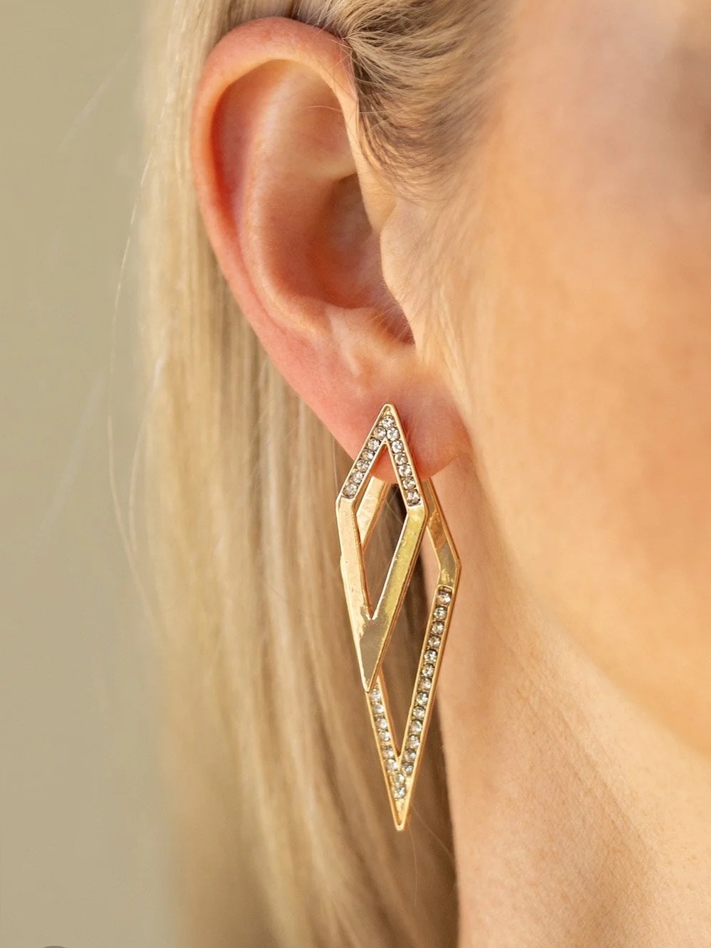 paparazzi Gold Geometric Drop Earrings with Clear Stones